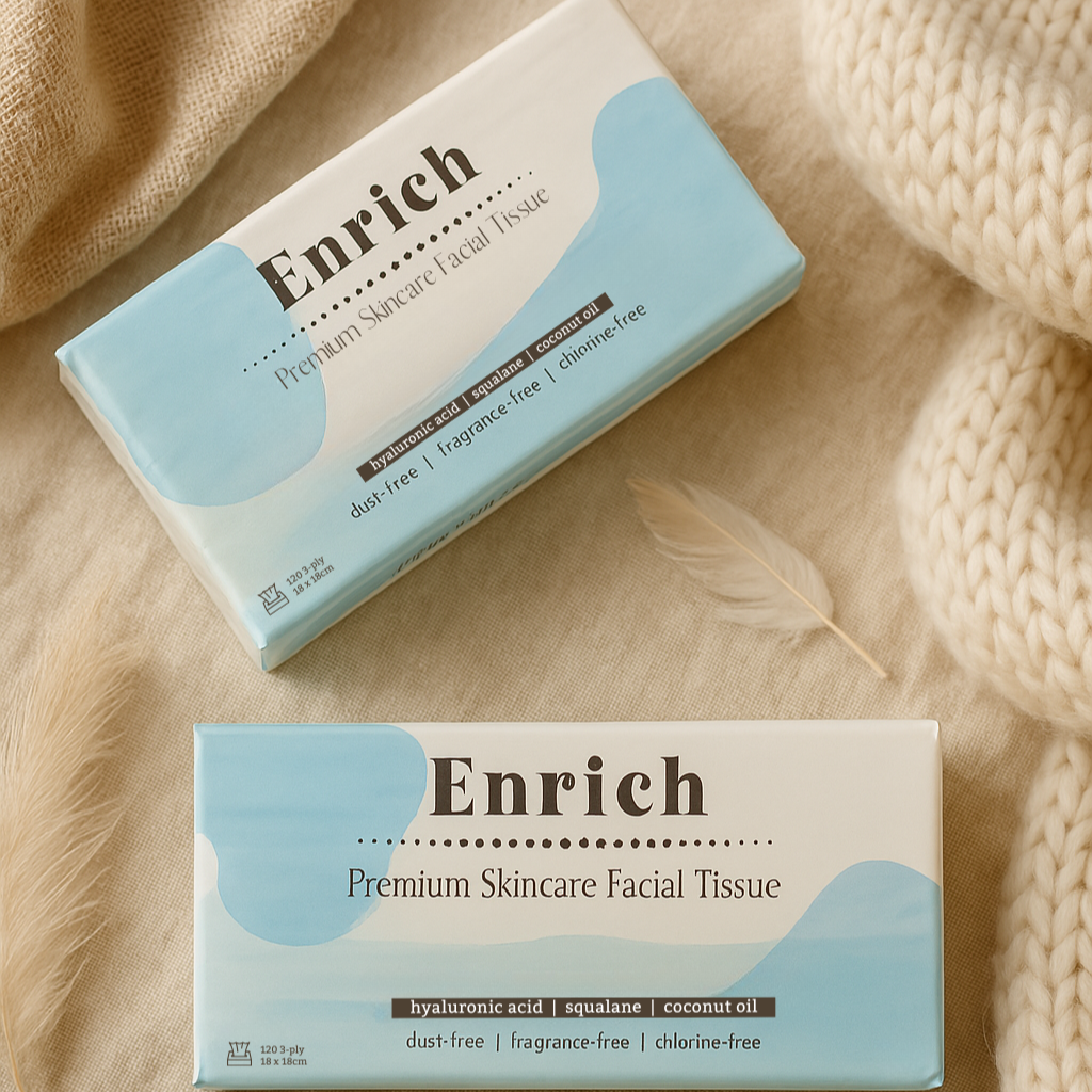 Luxury Enrich tissues pack placed in bedroom, elegant design for home use