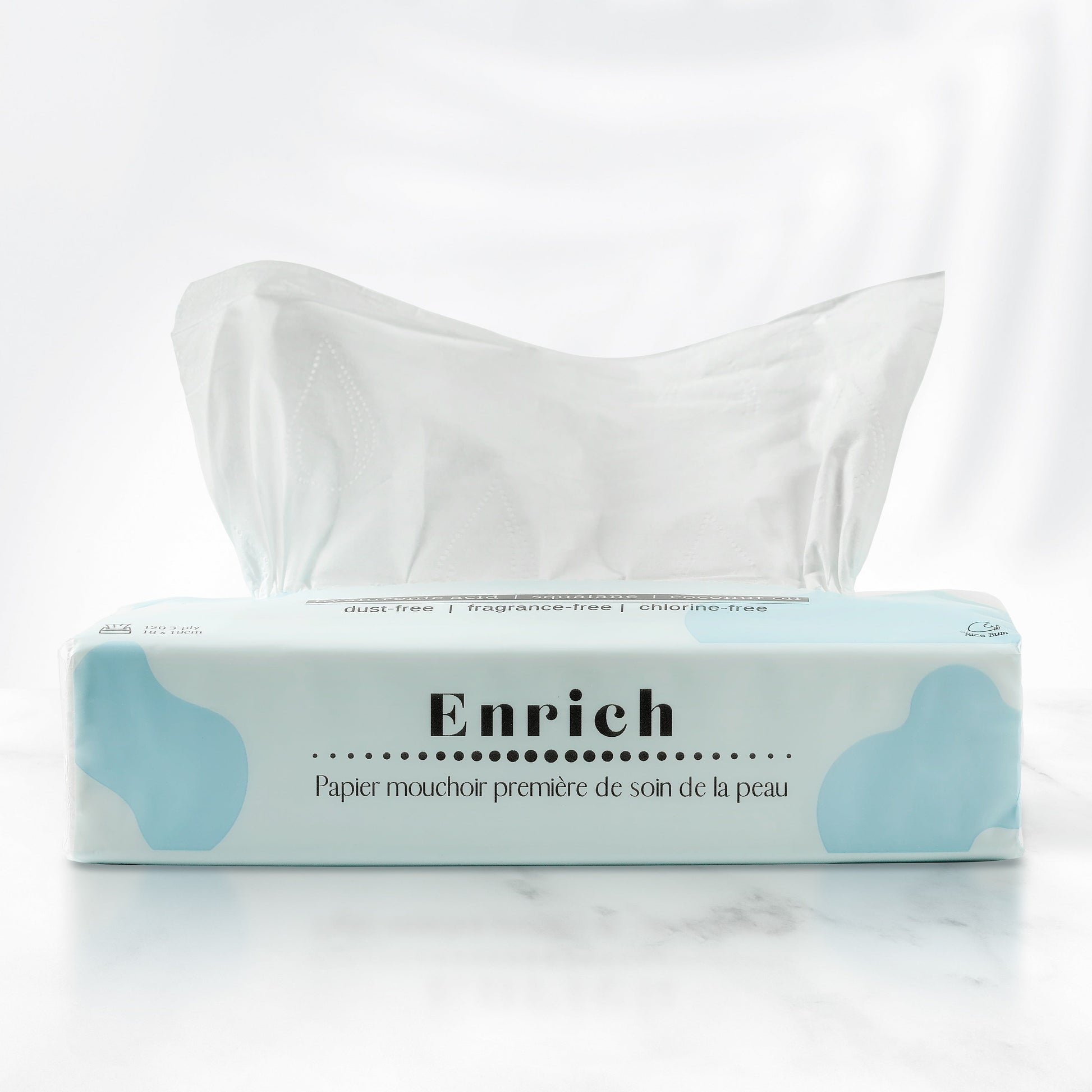 Enrich facial tissues pulled out with zero dust, safe for allergies and flu care